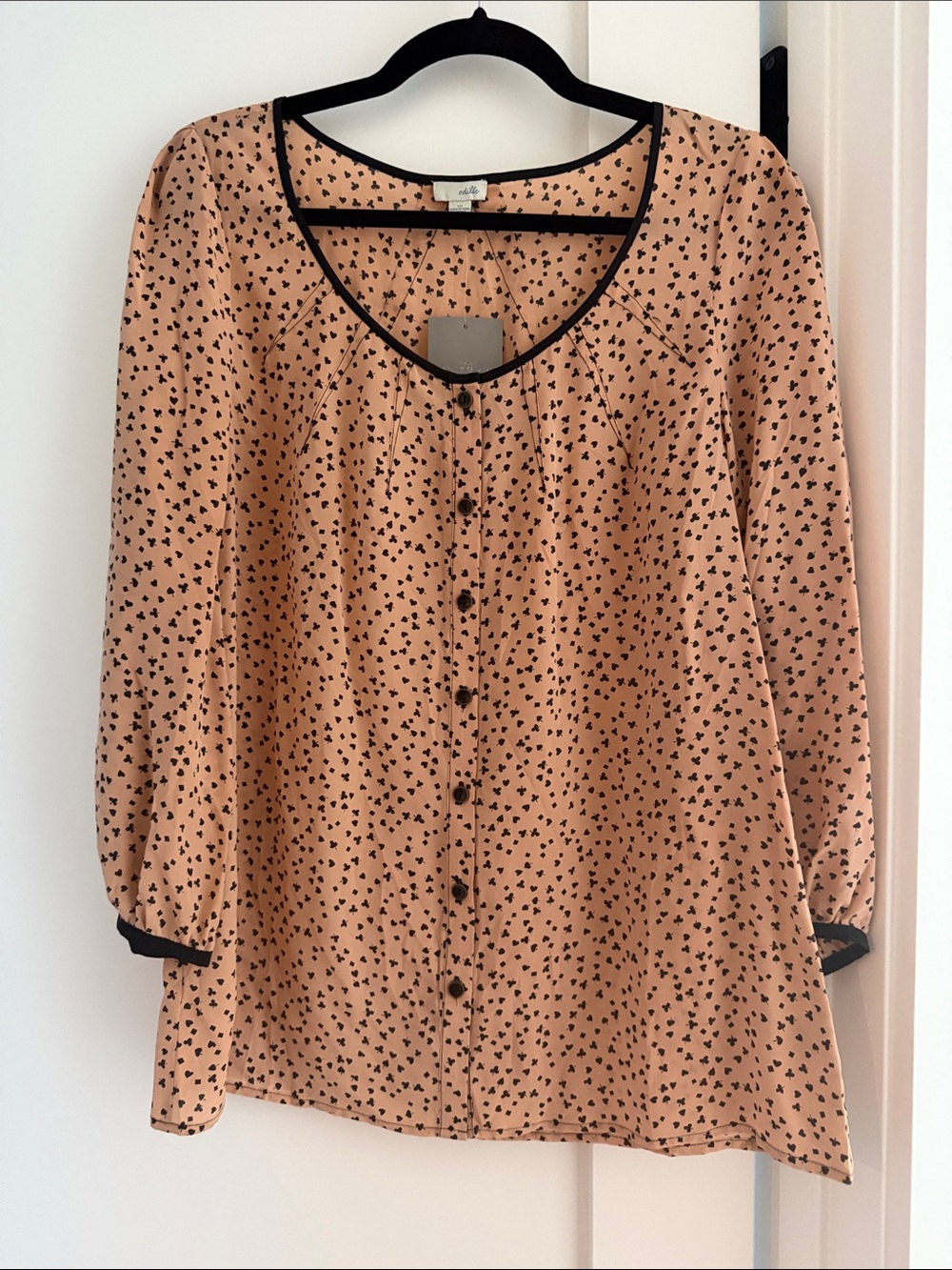 Odille Peach Blouse with Black Print